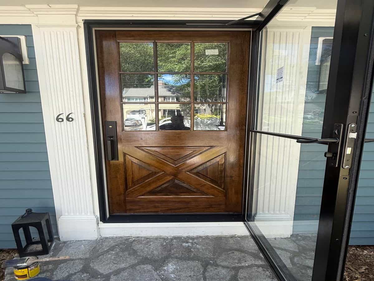 Front door install and add poly end stain in Melrose, MA