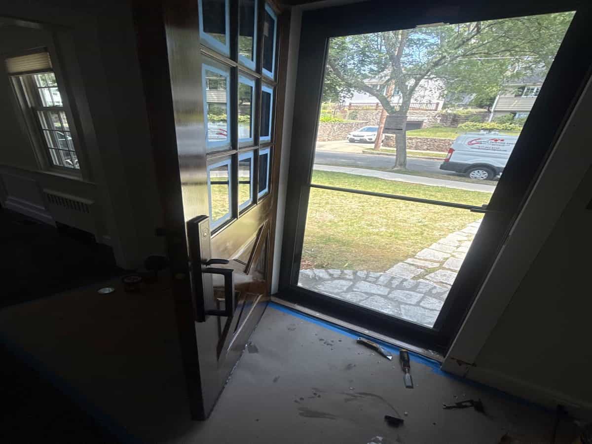 Front door install and add poly end stain in Melrose, MA